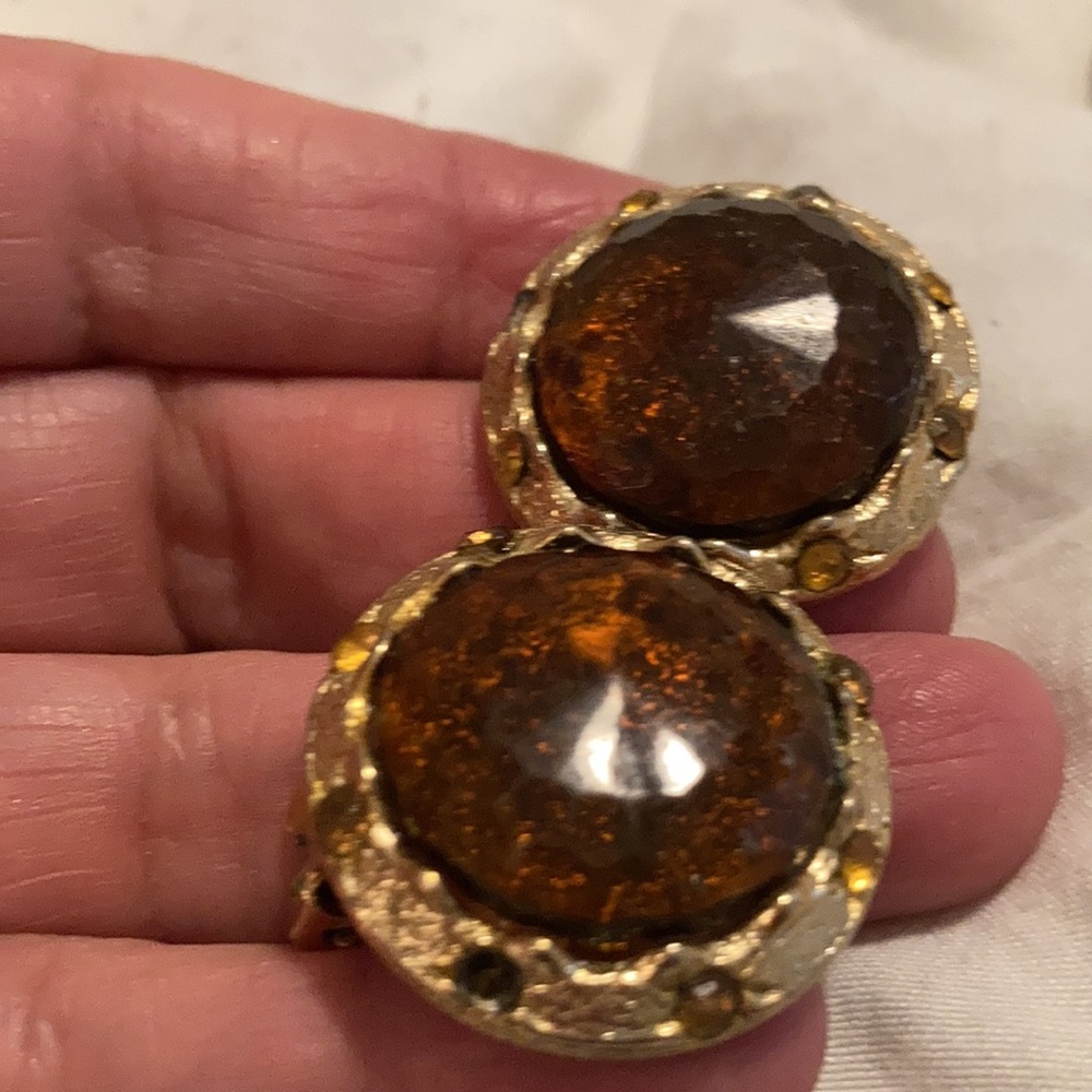 5/$25 1950s lucite root beer a d yellow citrine rhinestone chip clip ear…